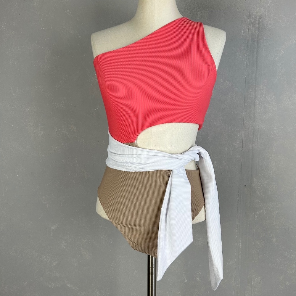 Beach Riot size XL Carlie one piece swimsuit coral colorblock one shoulder